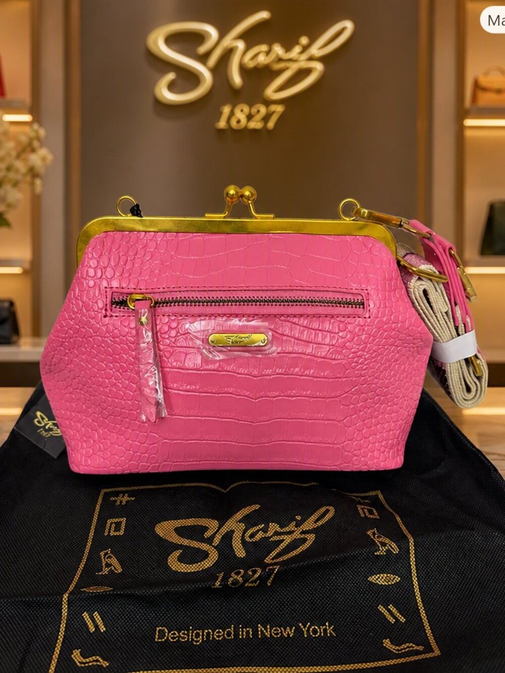 Sharif Pink Croc-Embossed Leather Kiss-Lock Crossbody NWT